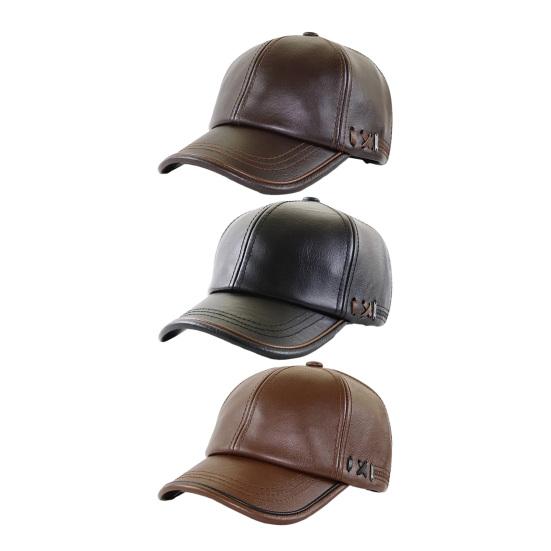 Men Hat Adjustable Faux Leather Baseball Cap with Windproof Hood Snug Fit Solid Color Design Fall Winter Outdoor Casual Hat