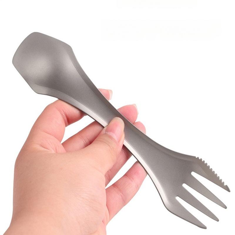 Outdoor Camping Cutlery Pure Titanium Utensils Multi-Purpose Titanium Fork & Spoon Set Portable Cloth Pouch Included