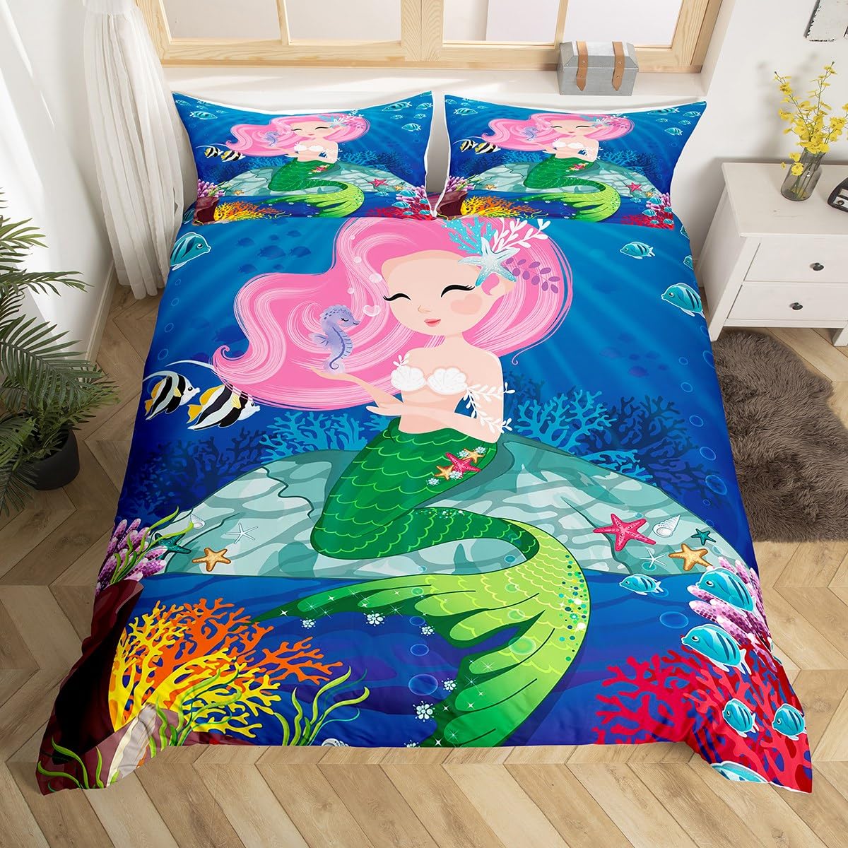 

Комплект постельного белья «Морской конёк» для детей, мальчиков, подростков, пододеяльник с механическим принтом морского конька, чехол для одеяла с животными, морской жизнью, океаном, чехол для квилтового одеяла EU Single(135x200cm)