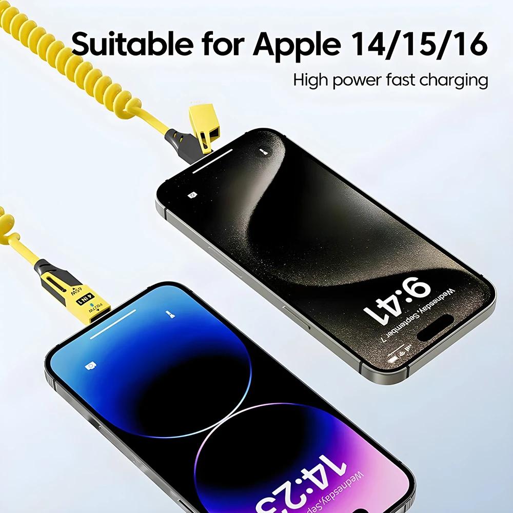 4 In 1 65W Mecha Spring Short Data Cables 6A USB Type C Spring Telescopic Micro USB Quick Charger Wire Spring Data Cords