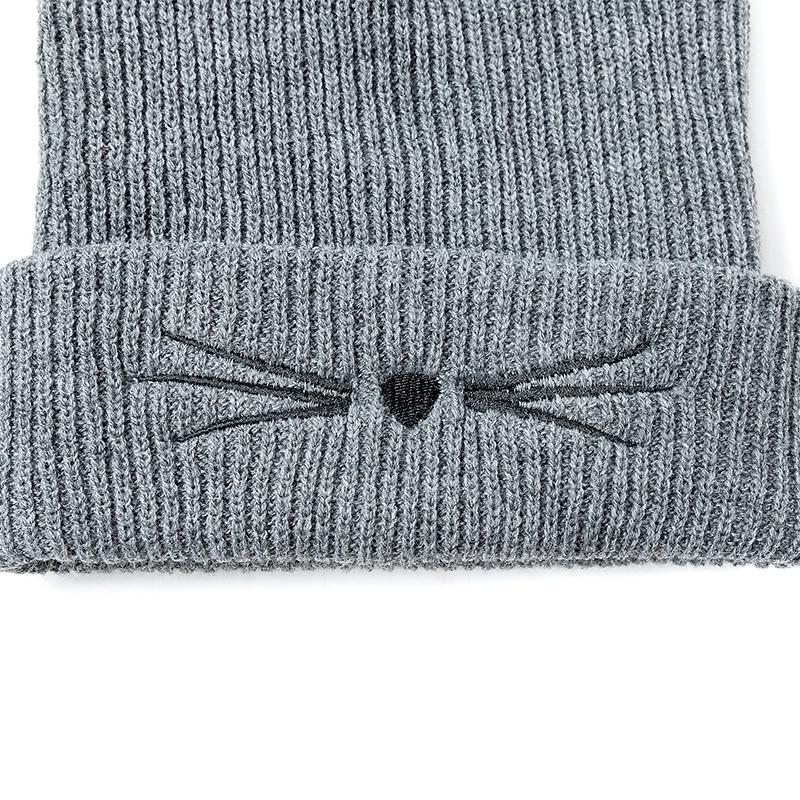 High Quality 3 Colors Cotton Fur Cat Ear Winter Hat Lovely Warm Beanie Women's Hat Knit Caps Girl Beanies Hip-hop Skullies Hat
