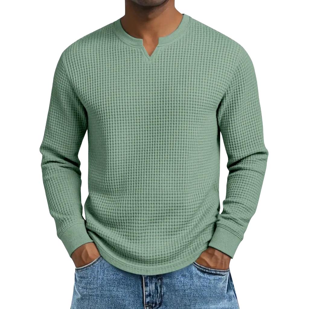Men's Solid Color V-Neck Long-Sleeved Top Men's Sports Plus Size Casual V-Neck Top