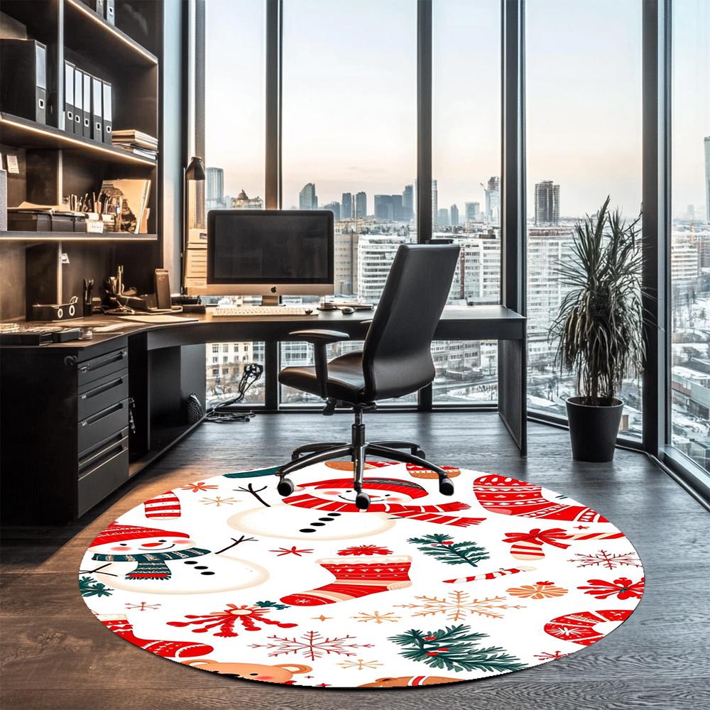Christmas Printed Round Rug Carpet Chair Rug Area Rug Entryway Doormats,for Office Chair Living Room Bedroom Kitchen Room.