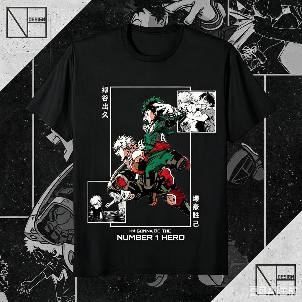 2026 Summer My Hero Academia TShirt Izuku Midoriya Katsuki Bakugo Panel Unisexga Japanese Kanji Anime Print Oversized Cotton Tee