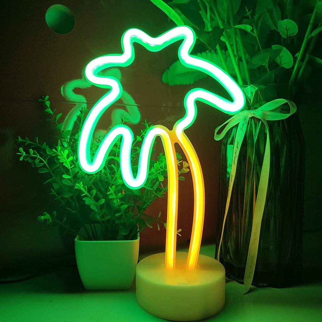 Festoon LED Neon Night Light Sign Flamingo Coconut Tree Cactus Table Lamp Kids Birthday Gifts Room Decoration USB/Battery Power