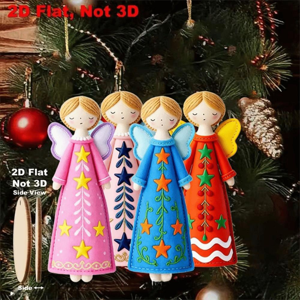 8Pcs New 2D Christmas Angel Pendant Flat Decorative Pendant Christmas Tree Top Decoration Gift Labels New Year