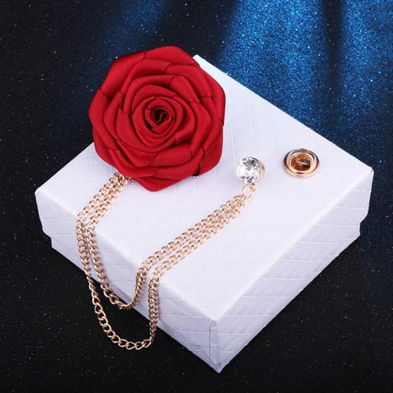 Bridegroom Wedding Brooches Cloth Art Rose Flower Lapel Pin Well-designed Badge Tassel Chain Chest Brooch Fashion Badge