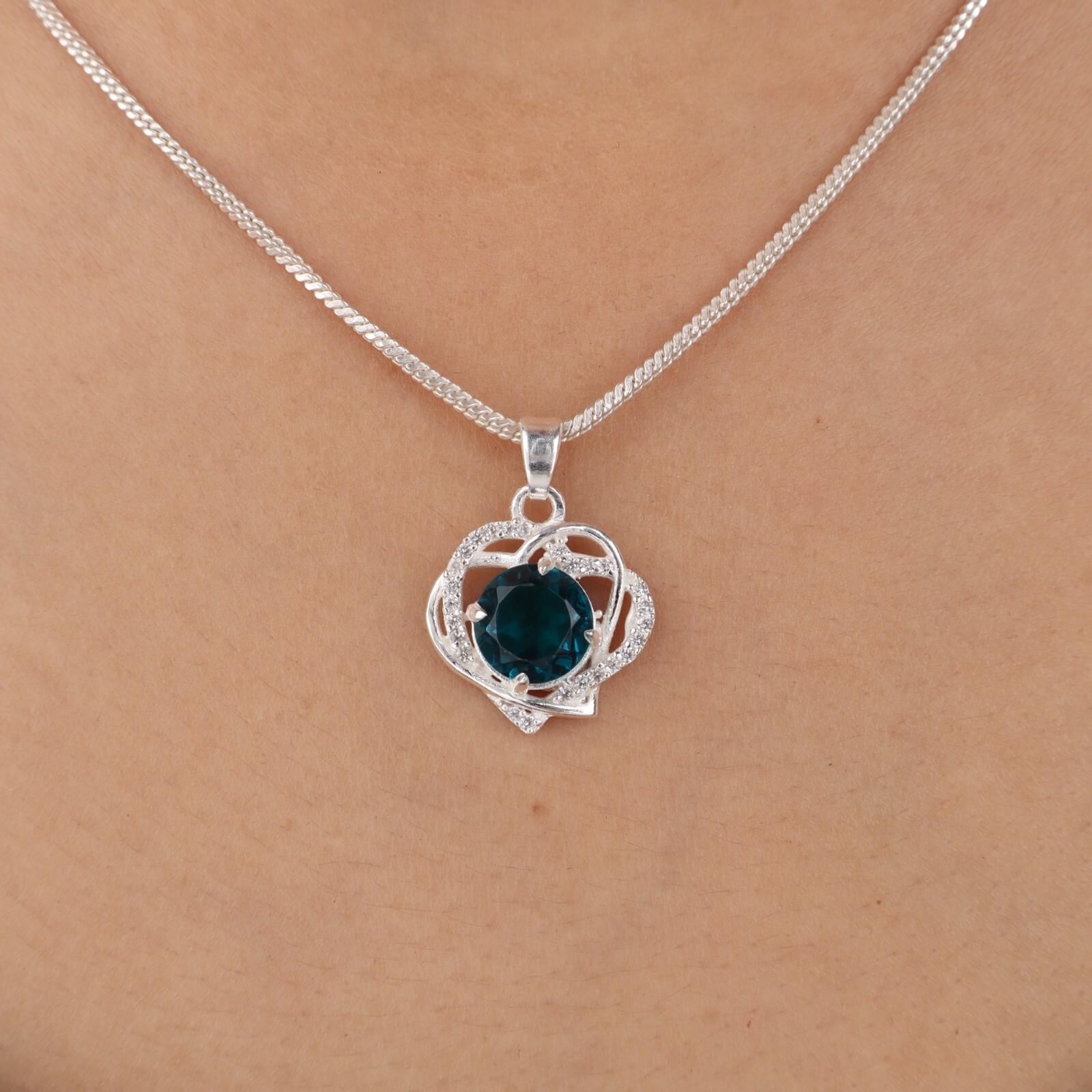 

Апатит Драгоценный камень 925 Стерлинговое серебро Ювелирные изделия Подвеска с цирконом 0,84 Для женщин Подарок CZP-14-15