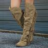 Dames Retro Vetersluiting Lange Laarzen Franje Vintage Knie Vetersluiting Lange Laars Vrouw Winter Mode Katoen Warm Sneeuwschoenen Met Kwastje