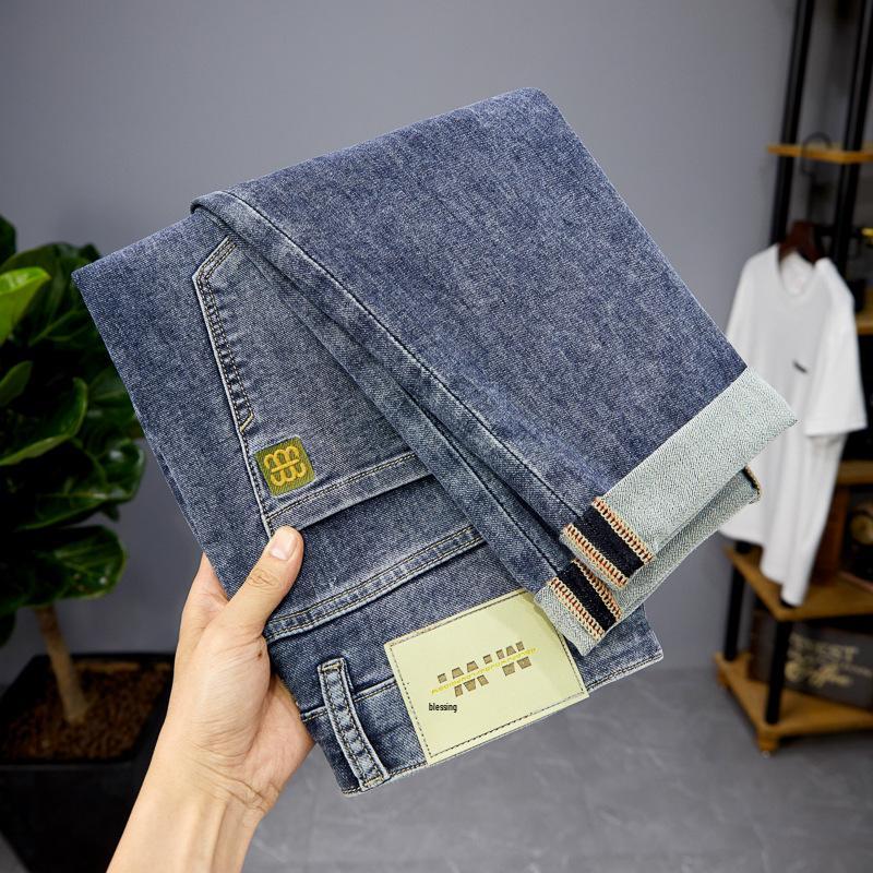 

2023 Spring/Summer Men s Embroidered Slim Fit Denim Harem Pants - Blue-Gray 33 синій