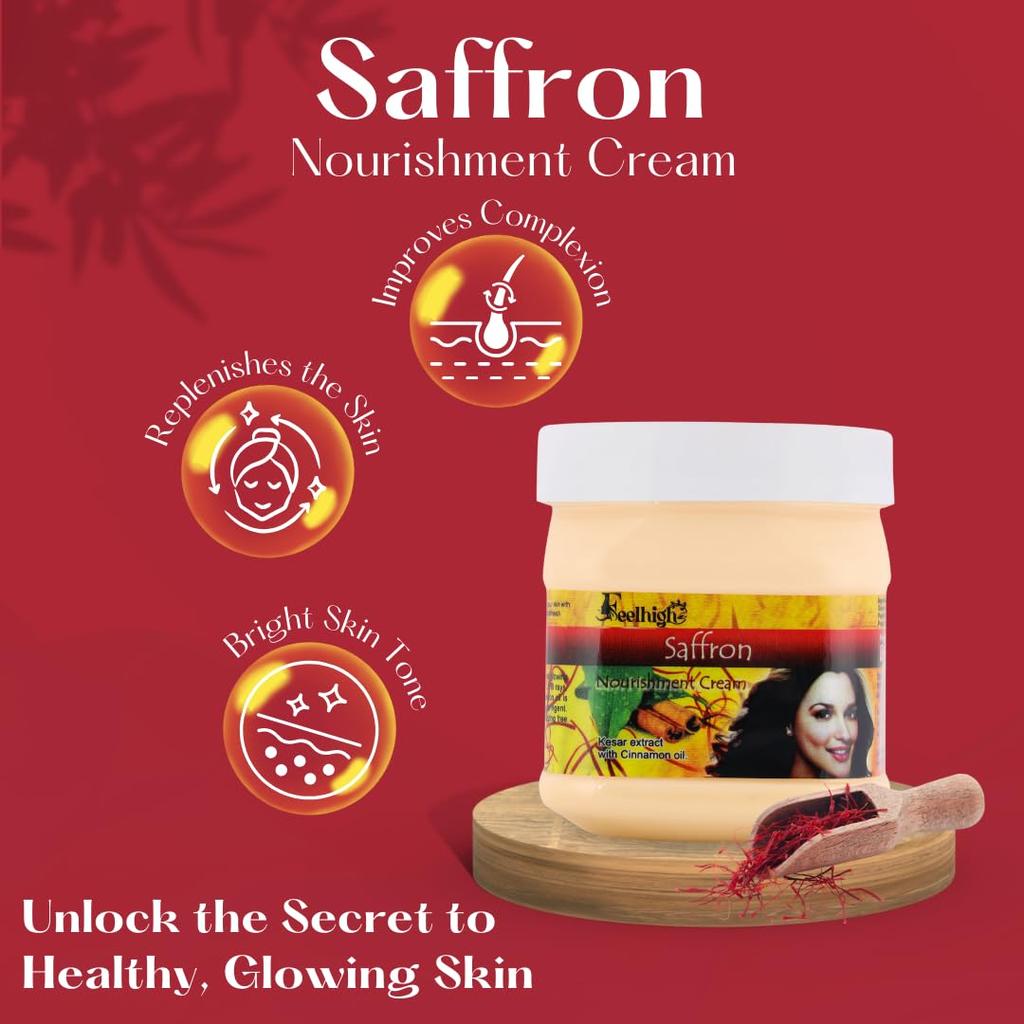 Feelhigh Crema Nutriente allo Zafferano Arricchita con Estratto di Kesar Con Olio di Cannella 500ml - Per Tutti i Tipi di Pelle