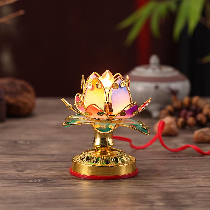 Colorful Lotus Plug-in Everlasting Offering Lamp for Buddha - Religious Gift Lamp