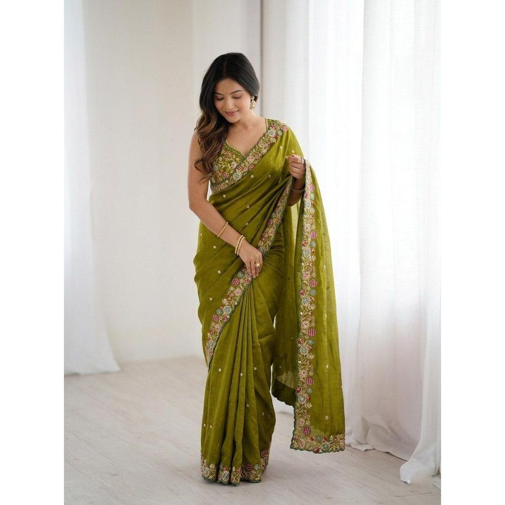 Luxury Wedding Glam Satin Silk Saree