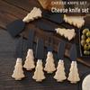 Black Stainless Steel Cheese Knife Set with Rubber Wood Christmas Tree Handle