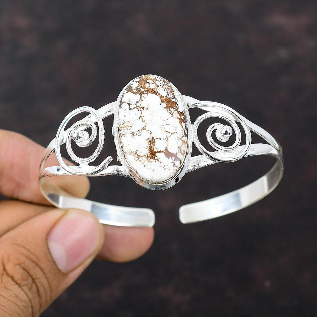 Wild Horse Magnesite Cuff Bracelet Handmade Jewelry 925 Sterling Silver Bangle Gemstone Jewelry Adjustable Bangle Brand New Jewelry For Gift