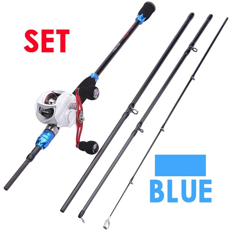 

Комбинированные кастинговые удочки 24-тонная кастинговая удочка из углеродного волокна, сверхлегкая и мультипликационная катушка 18+1BB 1.8mRod Right hand reel синий