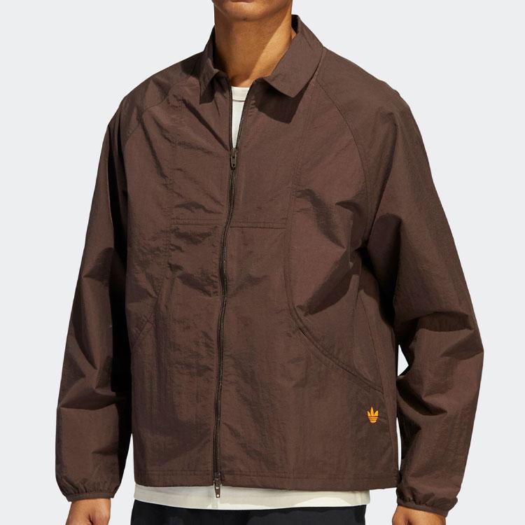 Adidas Originals Solid Color Logo Dual Zipper Work Jacket Unisex Jacket Brown HA1282