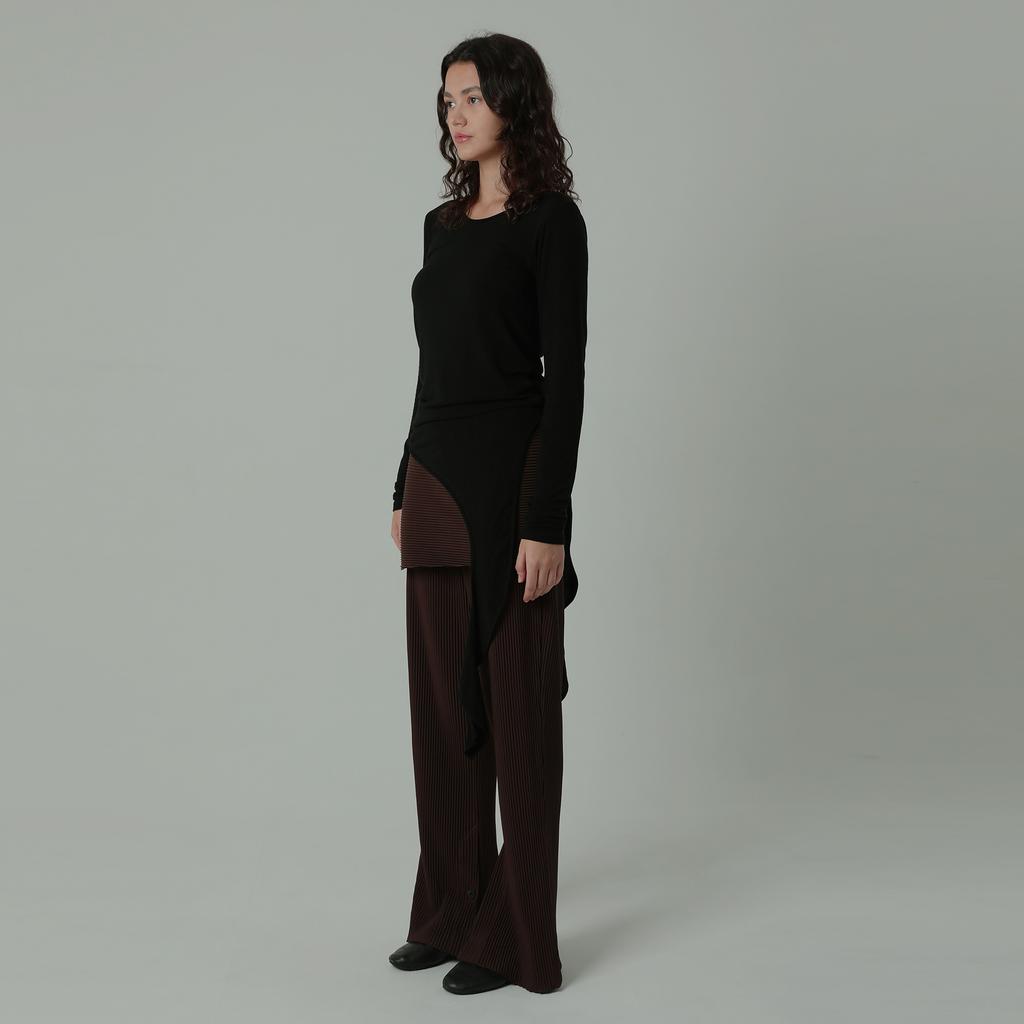 NAYRO Pleated Layered Skirt Wrap Pants Brown