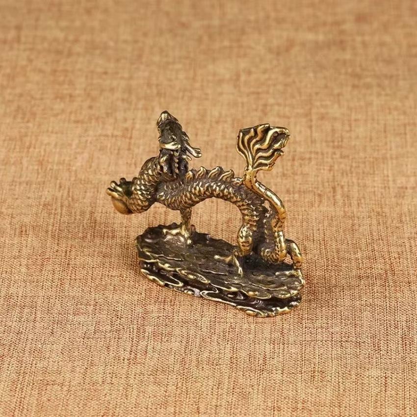 1 Pcs Gold Plating Tabletop Metal Dragon Statue with Oval Bottom Base Hand Embossed Zinc Alloy Dragon Figurines