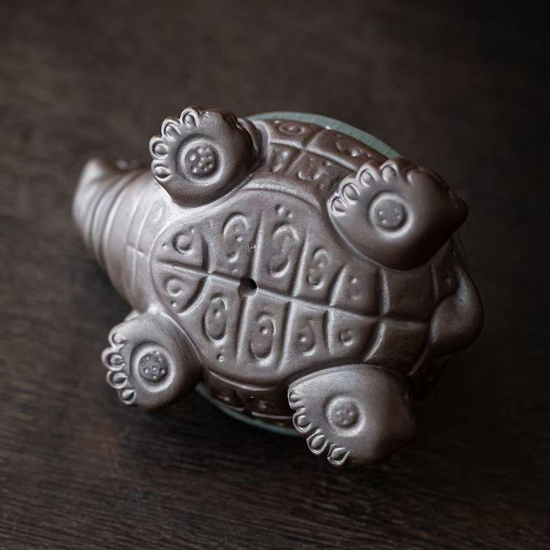 Ceramic Little Turtle Tea Set Filter Cute Animal Figurine - Handmade Sculpture Home Decoration Kung Fu Tea Set Accessories