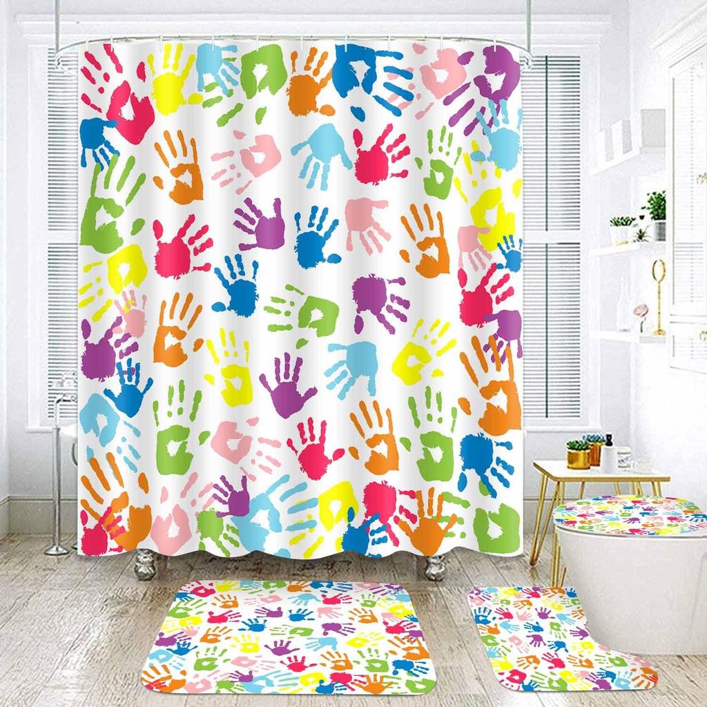 Colourful Rainbow Cube Shower Curtain Set And Bath Rugs Set Vibrant Pattern Bathroom Shower Curtains Set For Bathroom Home Decor