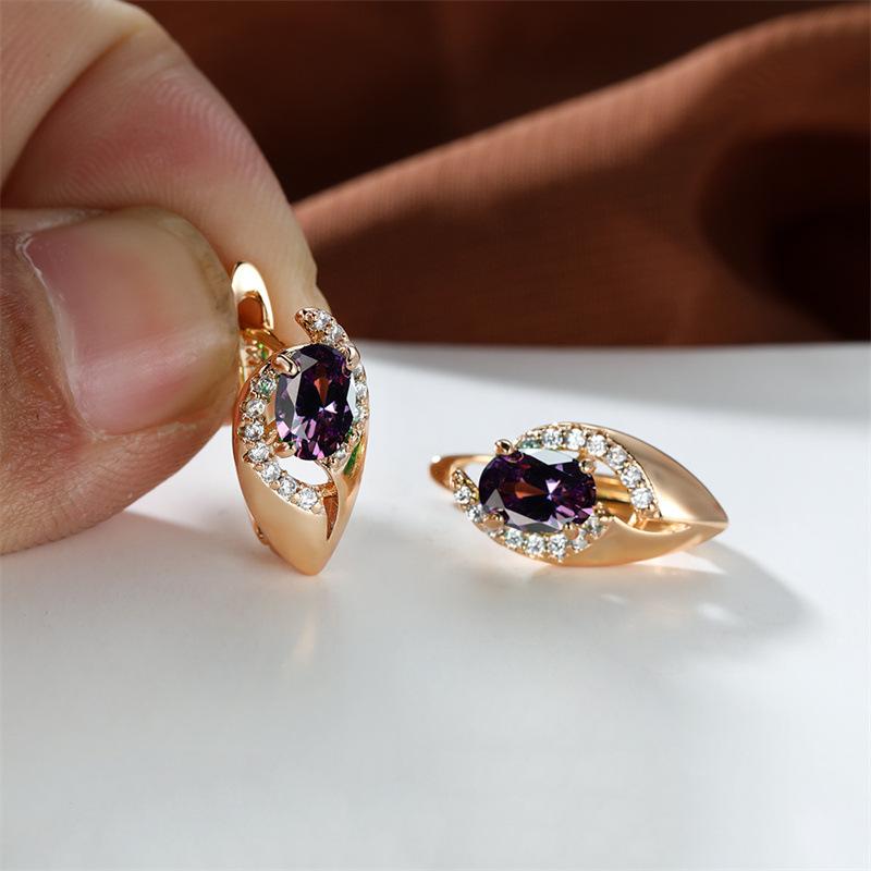 New Oval Emerald Zircon Ear Buckle Champagne Gold High Quality Wedding Engagement Earrings Earrings фиолетовый