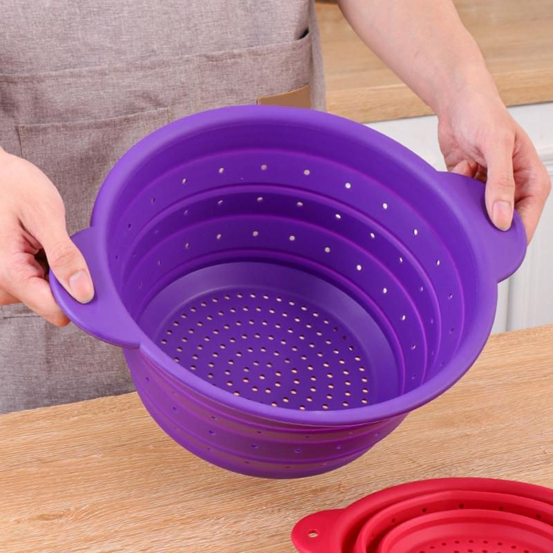 Folding Silicone Drain Basket Fruit Vegetable Washing Basket Foldable Strainer Colander Collapsible Drainer Kitchen