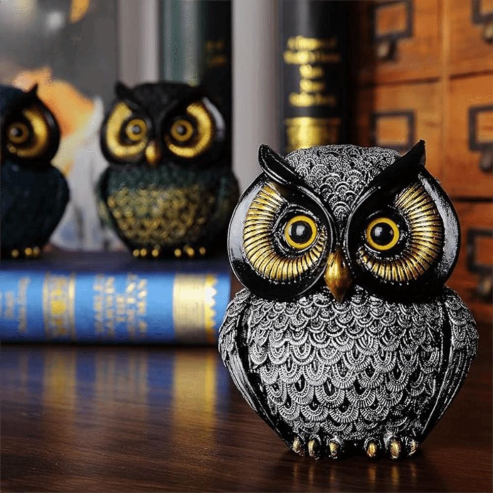 Vintage Uggleprydnad Handgjord Djurfigur Dekorativ Ugglestaty Skrivbord