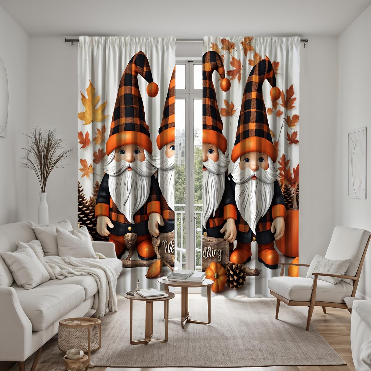 

2 шт. HD Три Санта-Клауса Урожай фруктов в длинной шляпе декоративная занавеска Желтая завязка цифровая печать занавеска украшение для дома W52H63inchW132H160cm