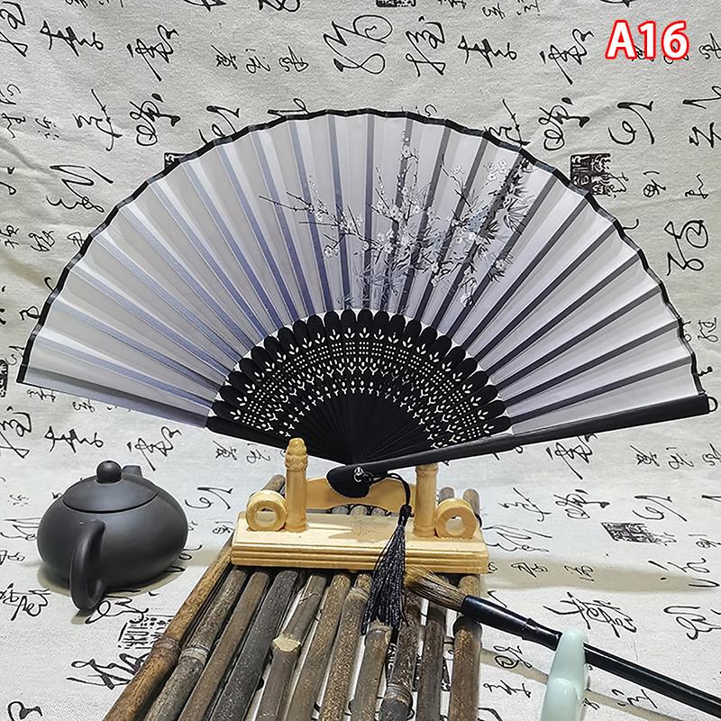 Vintage Chinese Style Folding Fan Bamboo Hand Fan Wooden Shank Classical Dance Fan With Tassel Elegent Female Fan Home Decor