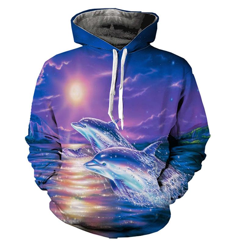 Spring Autumn Dolphin Pattern Men's Hoodie 3D Printed Simple Hoodie Sportswear Casual Oversized Harajuku Hoodie Sports Tops