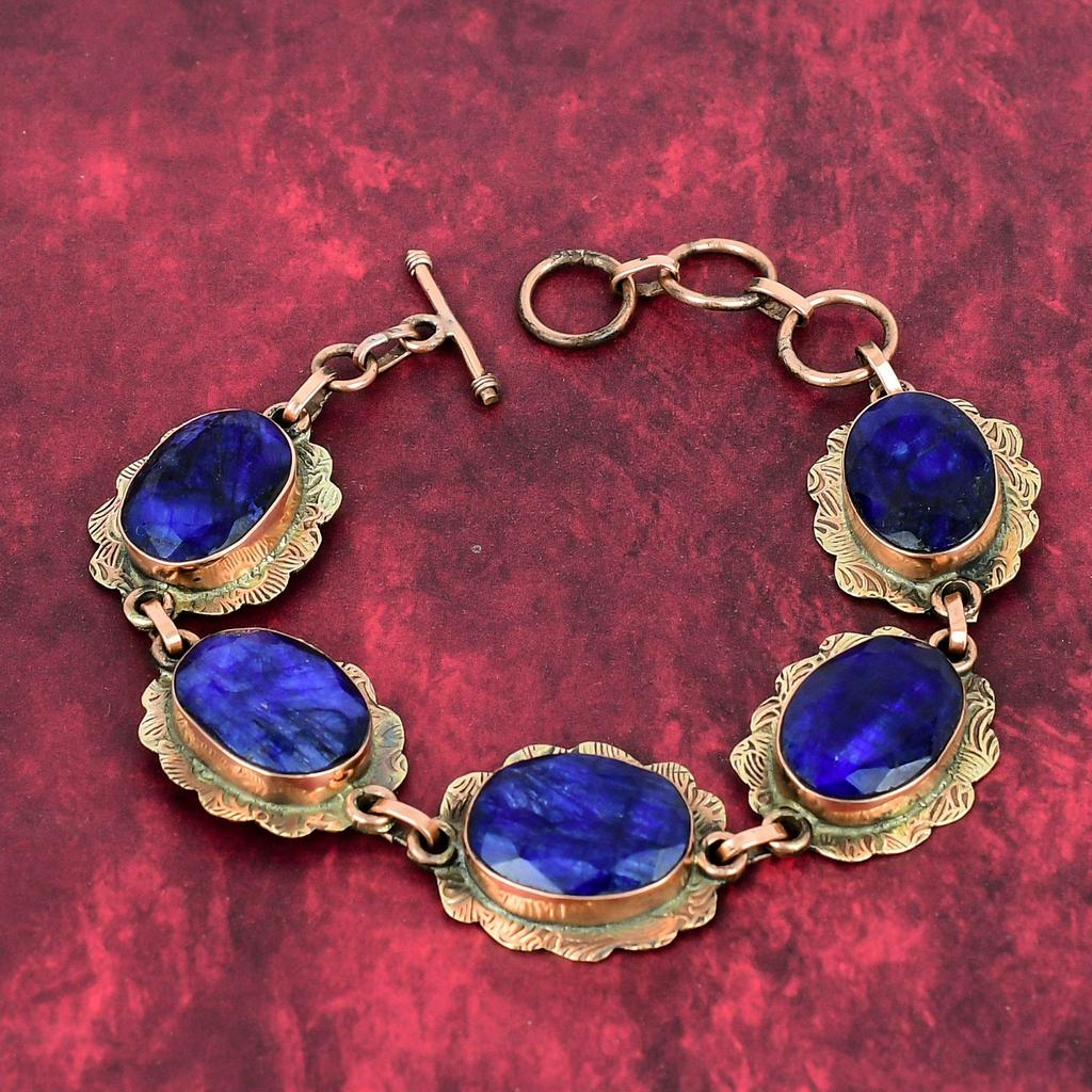Faceted Blue Sapphire Bracelet Copper Bracelet Elegant Jewelry Adjustable Chain Bracelet Gemstone Copper Jewelry Handmade Bracelet For Gifts