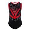 Girls Gymnastics Leotard Sleeveless Crisscross Cutout Back with Mesh Patchwork Shiny Rhinestones Bodysuit