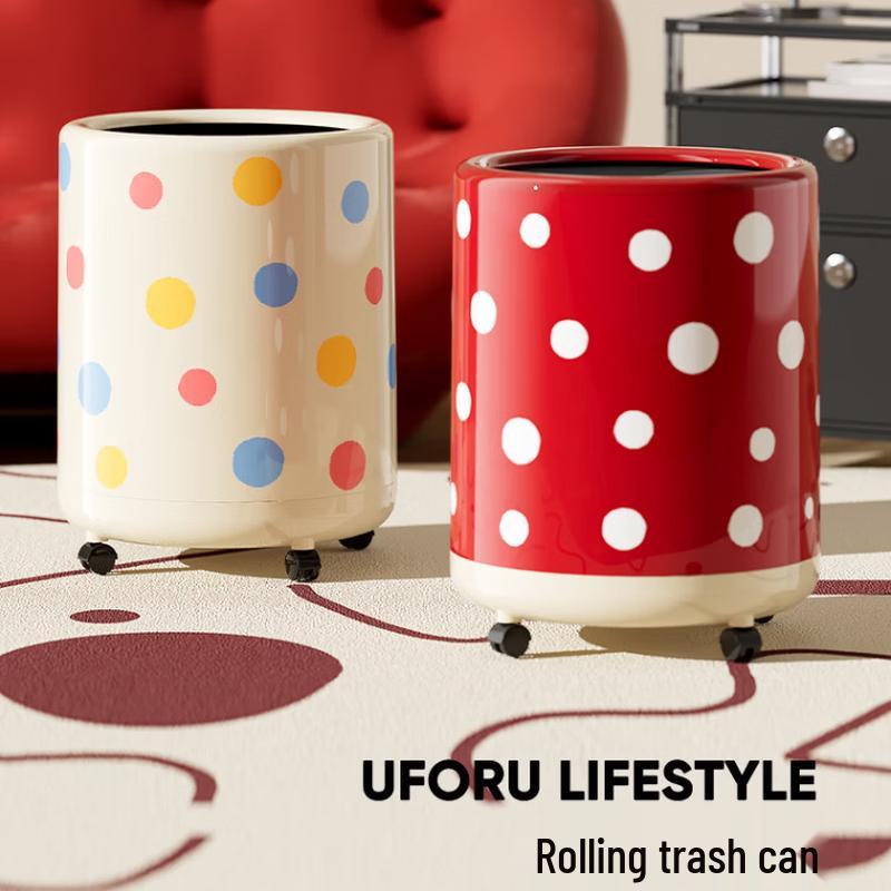

PinHuan Polka Dot Rolling Trash Can