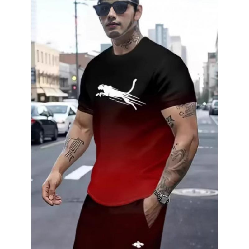 Men s Animal Pattern T-Shirt Printed Shirt Men s Sports Casual Trendy Fashion Short Sleeve T-Shirt 6XL красный