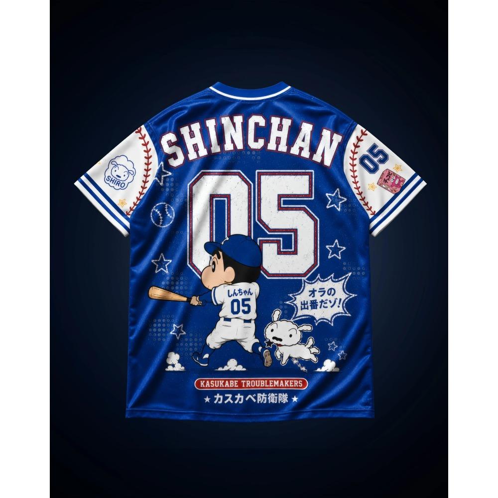 New Crayon Shin-Chan Retro Trendy Brand Cute Cartoon Sports V-Neck Short Sleeved T-Shirt Casual Quick Drying Jersey