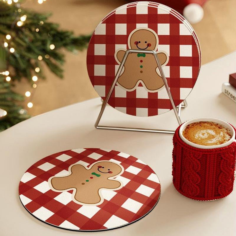 Christmas Style Coaster Heat-insulating Dining Table Mat Round Placemats Cup Pad Kitchen Accessories New Year Decoration 2026