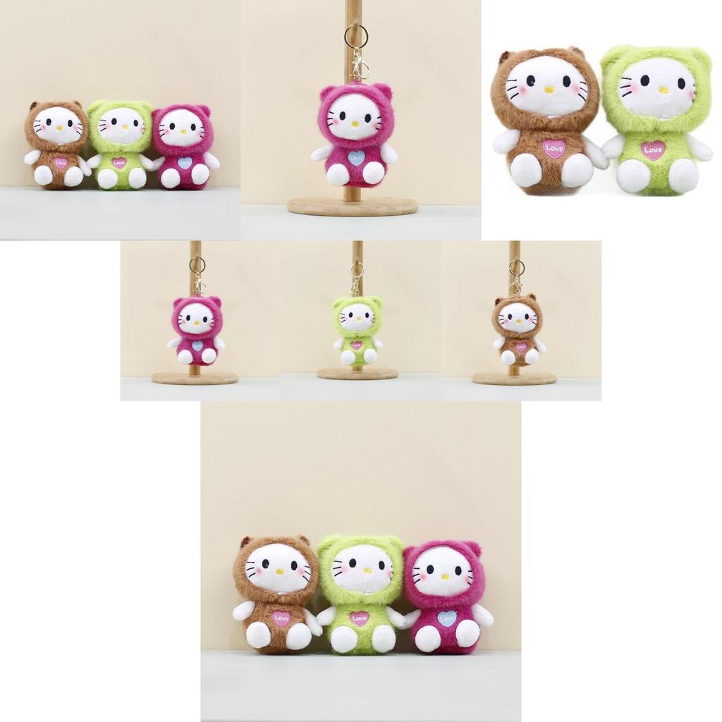 Adorable Plush Kawaii Cat Keychain Soft Toy For Cute Bag Accessories In Brown Pink Green
