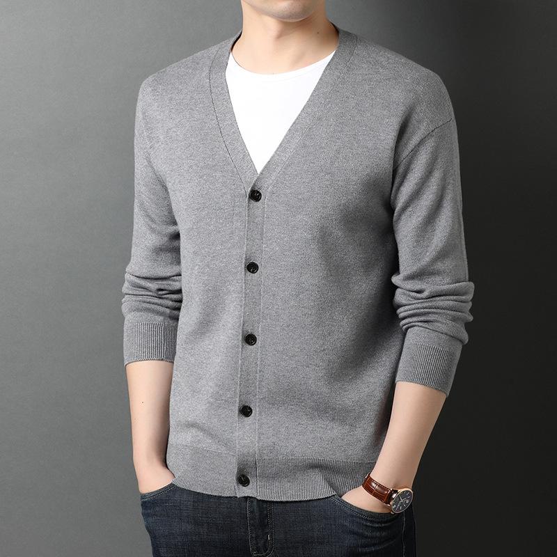 Spring and Autumn Men's Korean Style High-end Style Middle-aged and Young Men's Long-sleeved Sweater Knitted Cardigan Jacket Versatile