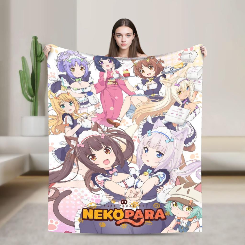 Kawaii Nekopara Anime Catgirls Blankets Fleece  Super Warm Throw Blankets for Outdoor Travel Bedroom Quilt