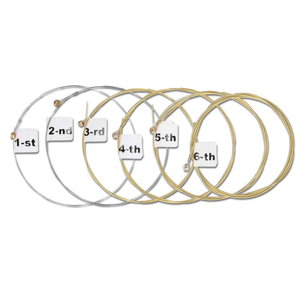 kwmobile Set of 6 Steel Guitar Strings for Acoustic Guitars with Lettering 6x Steel Strings for Acoustic and Western Guitars - -