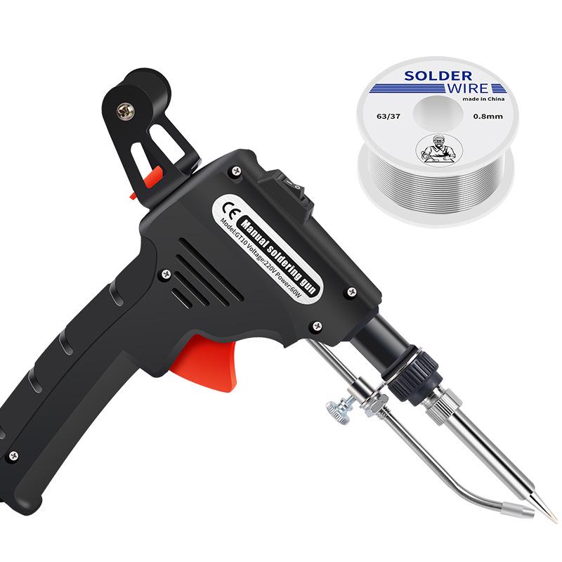Externally & Internally Heated Handheld Soldering Gun with Manual Feed - 60W Soldering Iron Set