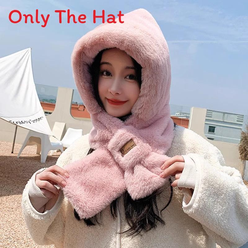 Plush Hooded Scarf For Women With Windproof Neck Cover And Soft Polyester Material