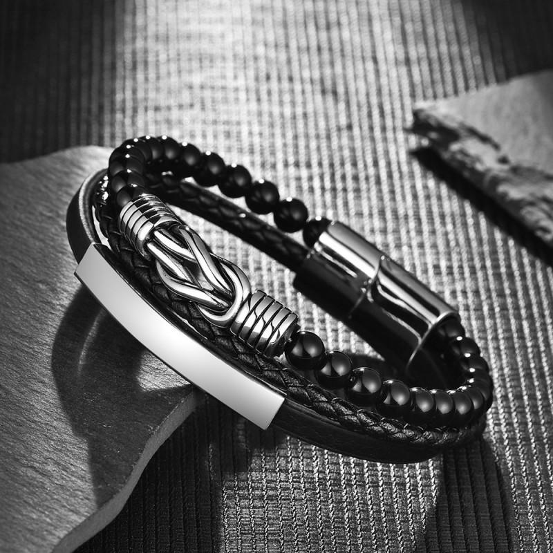 Stainless Steel Infinity Symbol Layered Bracelet Men Women Geometric Handmade Beaded Multi-Strand Wristband