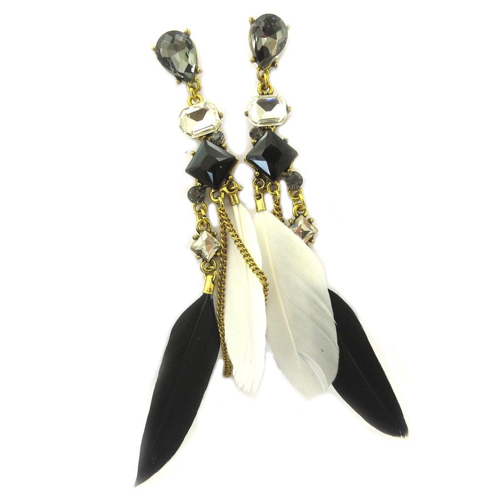 Les Trésors De Lily [P7284] - Boucles Créateur 'Cheyennes' noir beige  - 12x2 cm