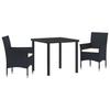 Garden Dining Set with Cushions 3 Pcs Black Poly Rattan