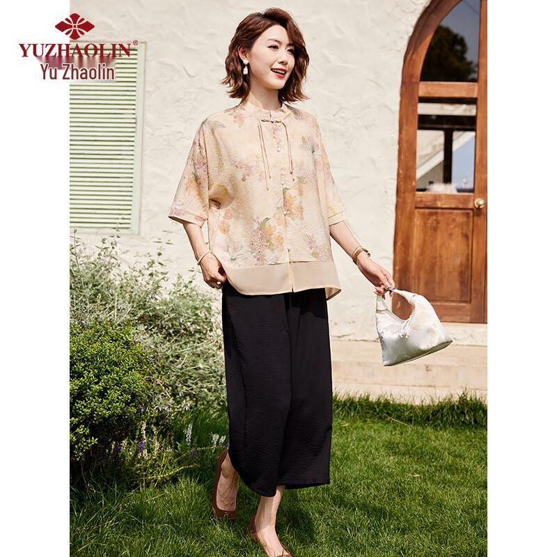 Yuzhaolin Mid-Aged Women's Chinese Style 3/4 Sleeve Top Set