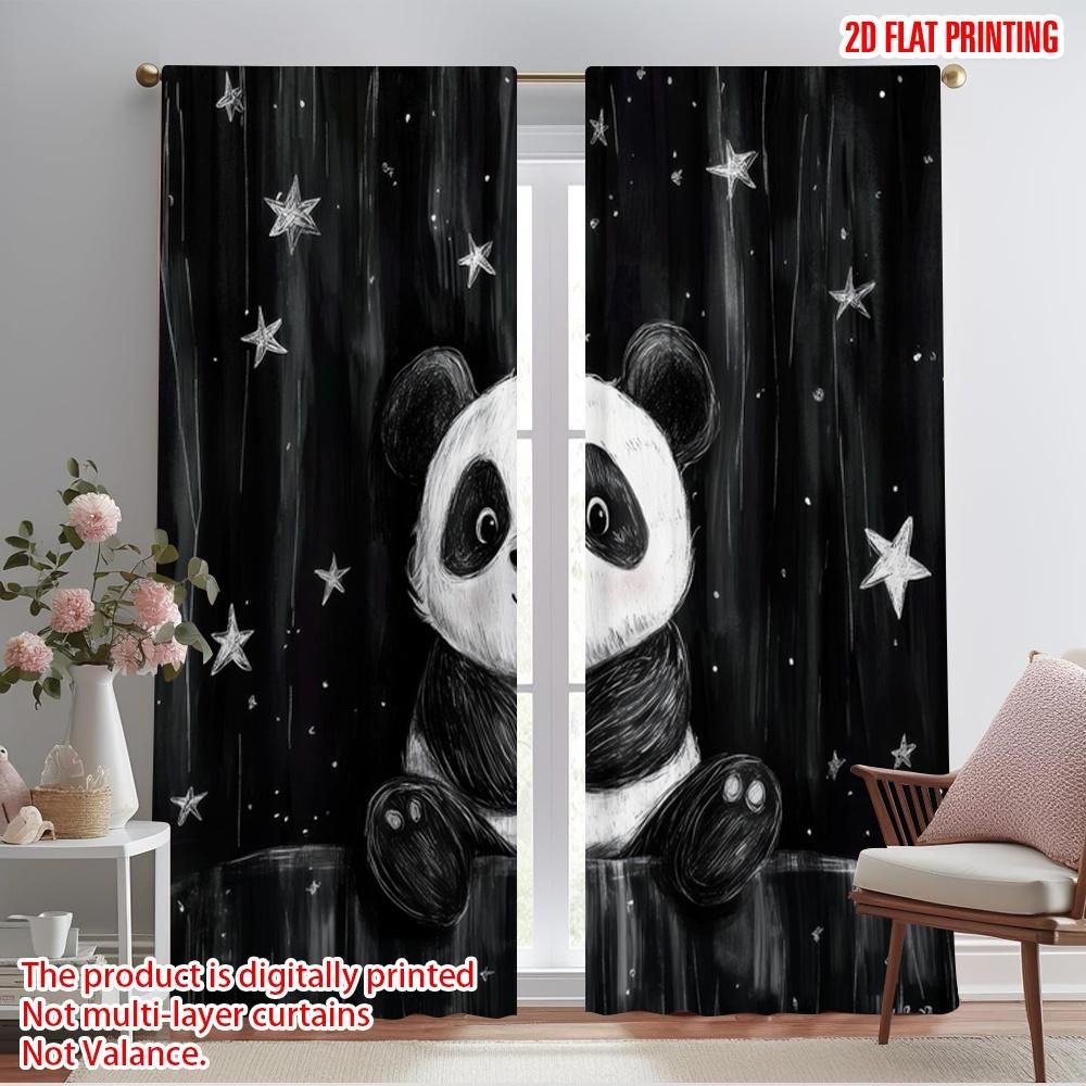 

2pcs,2D plane printing Minimalist Curtains Starlit Panda 100% Polyester (without rod) Holiday for Study, Living Room, Kitchen - 52.50×116.00 CM 2pcs