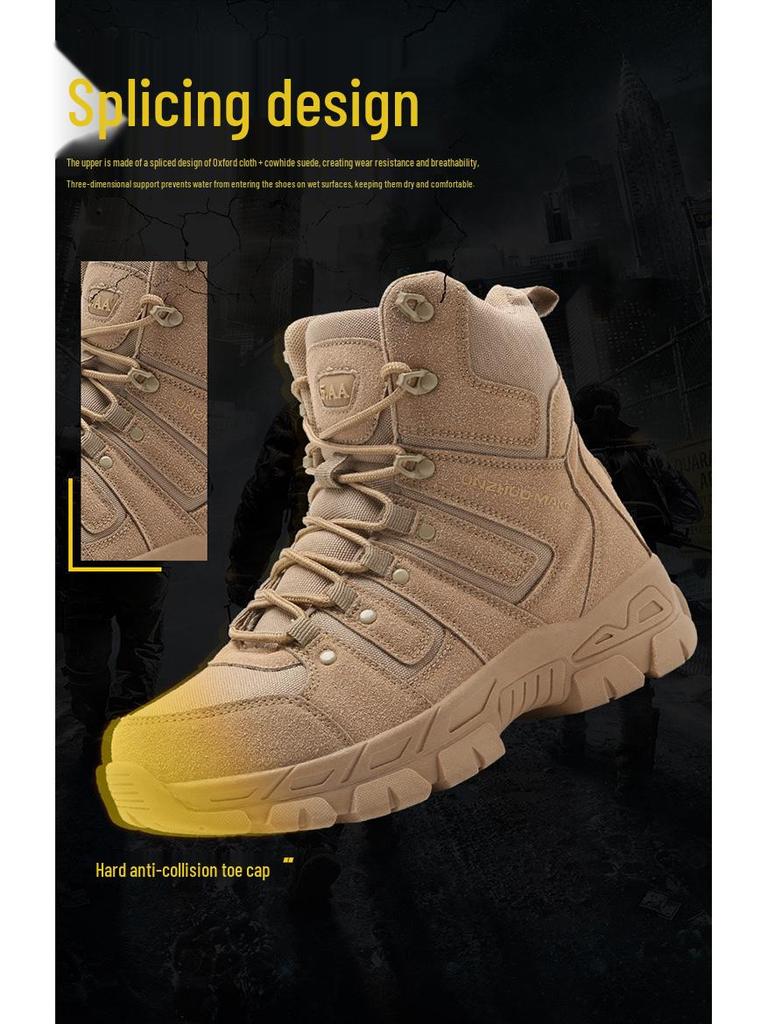 Men's Breathable Mid-Top Tactical Hiking Boots - Wear-Resistant, Large Size Military Duty Footwear