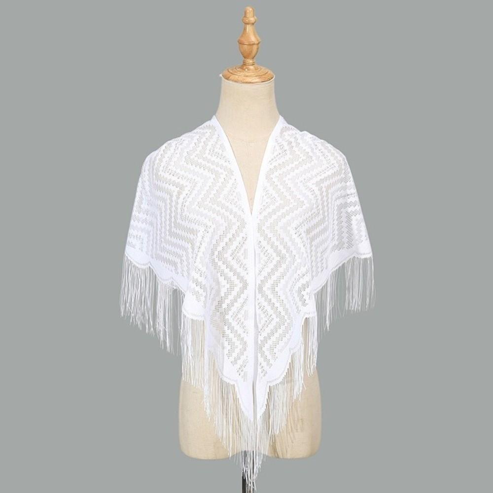 Pure Color Tassel Triangle Shawl Polyester Mesh Scarves Fashion Lace Hollow Scarf  Spring